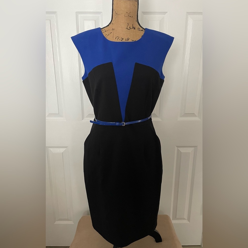 Calvin Klein Colorblock Sheath Dress – Size 10 – Modern, Sleek + It Has POCKETS
